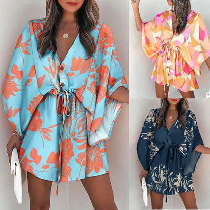 Giselle Boho overhemdjurk met V-hals en bloemenprint
