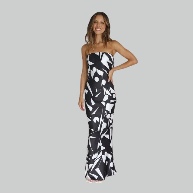 Strapless maxi-jurk met zijsplit