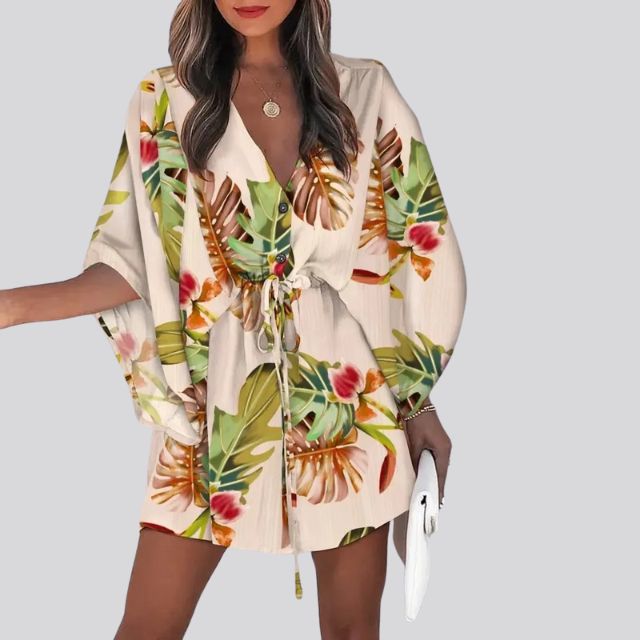 Giselle Boho overhemdjurk met V-hals en bloemenprint