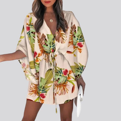 Giselle Boho overhemdjurk met V-hals en bloemenprint