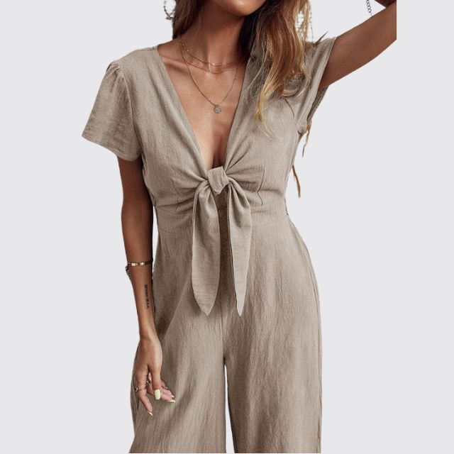 Casual jumpsuit met stropdas aan de voorkant