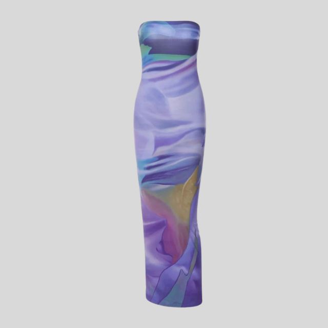 Strapless maxi-jurk met aquarelprint