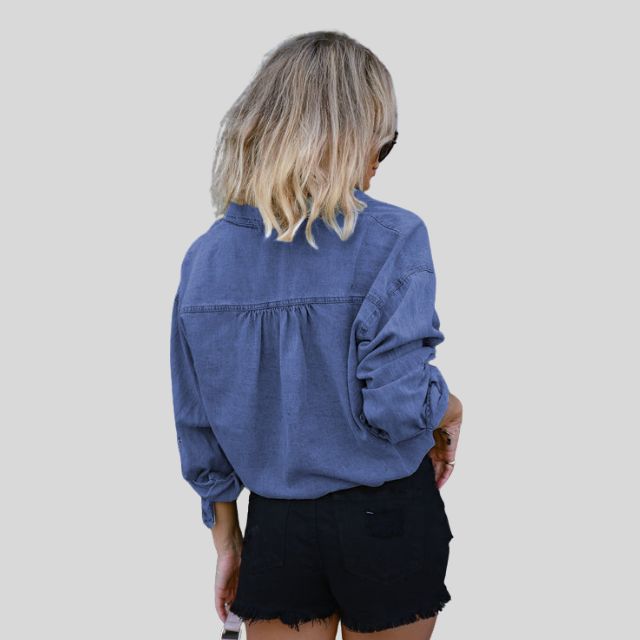 Denim blouse met stropdas aan de voorkant