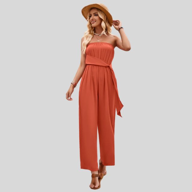 Off-the-shoulder jumpsuit met tailleband