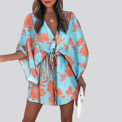 Giselle Boho overhemdjurk met V-hals en bloemenprint