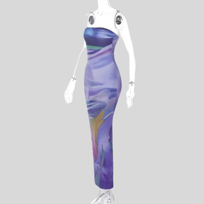 Strapless maxi-jurk met aquarelprint