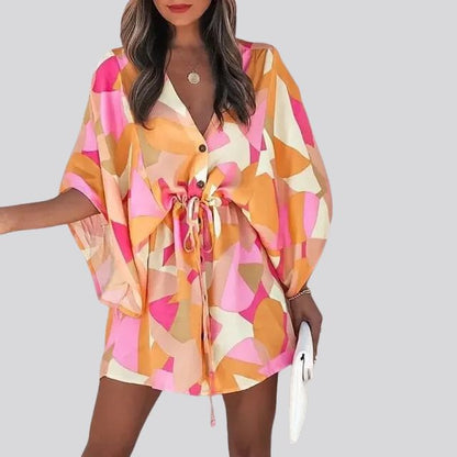 Giselle Boho overhemdjurk met V-hals en bloemenprint