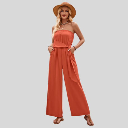 Off-the-shoulder jumpsuit met tailleband