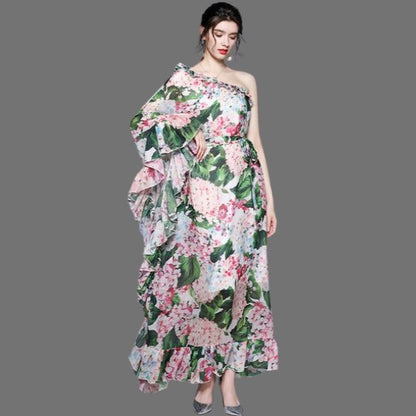 Gebloemde off-the-shoulder maxi-jurk met elastiek in de taille