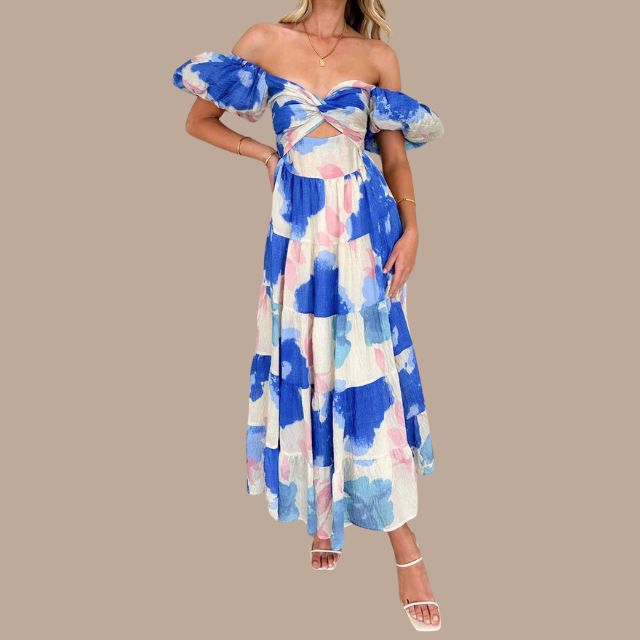 Boho maxi jurk met schouderbandjes