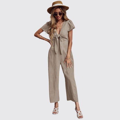 Casual jumpsuit met stropdas aan de voorkant