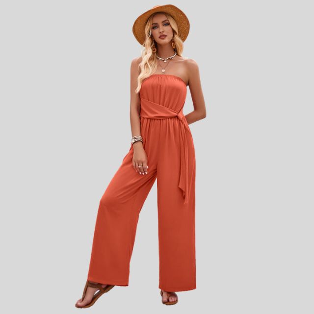 Off-the-shoulder jumpsuit met tailleband