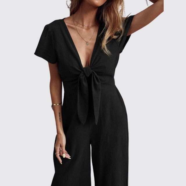 Casual jumpsuit met stropdas aan de voorkant