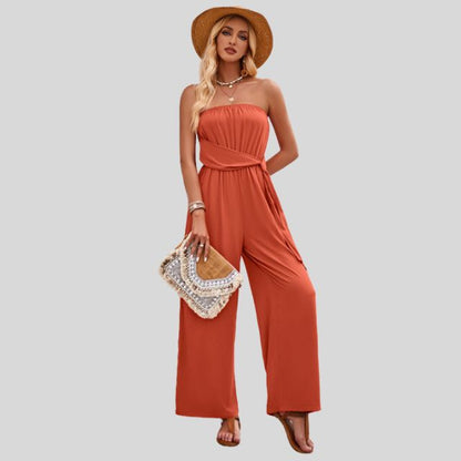 Off-the-shoulder jumpsuit met tailleband