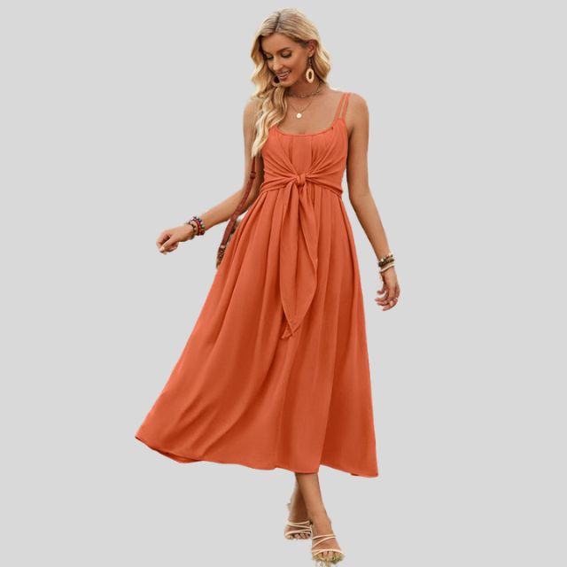 Mouwloze midi-jurk met knoopdetail aan de voorkant