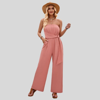 Off-the-shoulder jumpsuit met tailleband