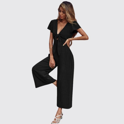 Casual jumpsuit met stropdas aan de voorkant