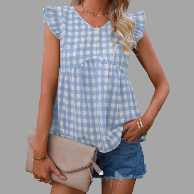 Geruite geruite blouse met ruches aan de mouwen