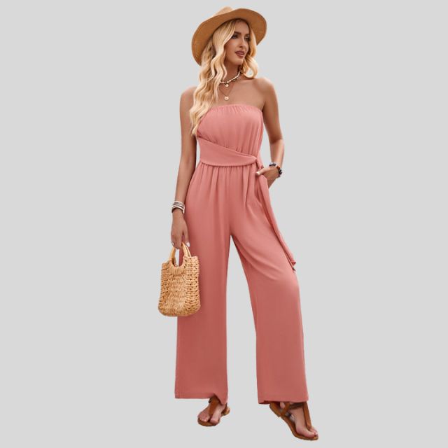 Off-the-shoulder jumpsuit met tailleband