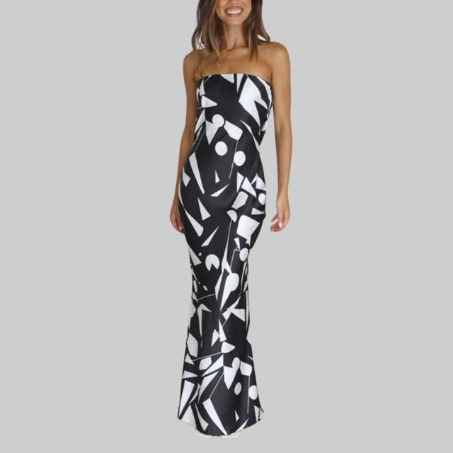 Strapless maxi-jurk met zijsplit