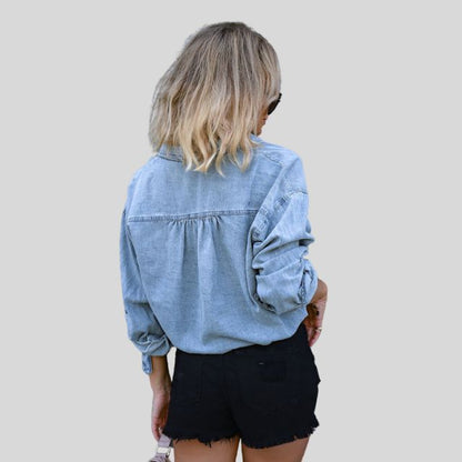 Denim blouse met stropdas aan de voorkant