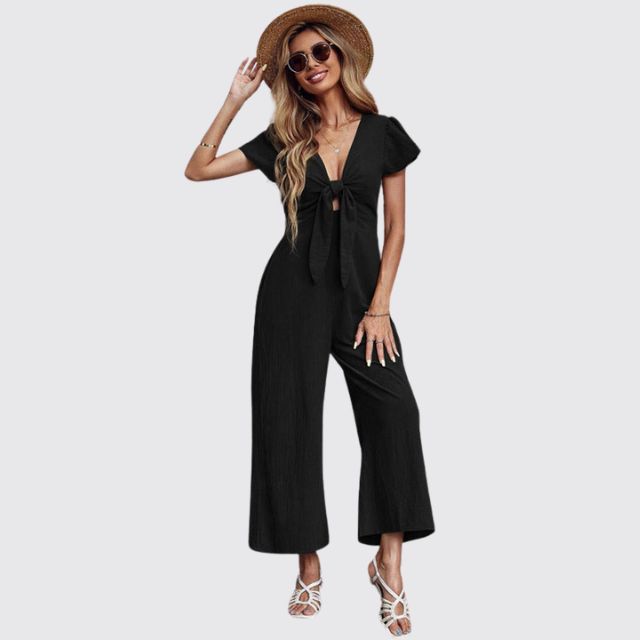 Casual jumpsuit met stropdas aan de voorkant