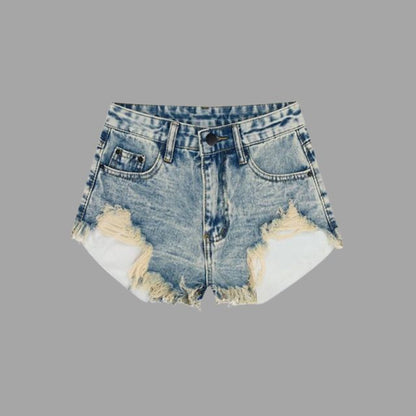 Verouderde denim shorts met franje details