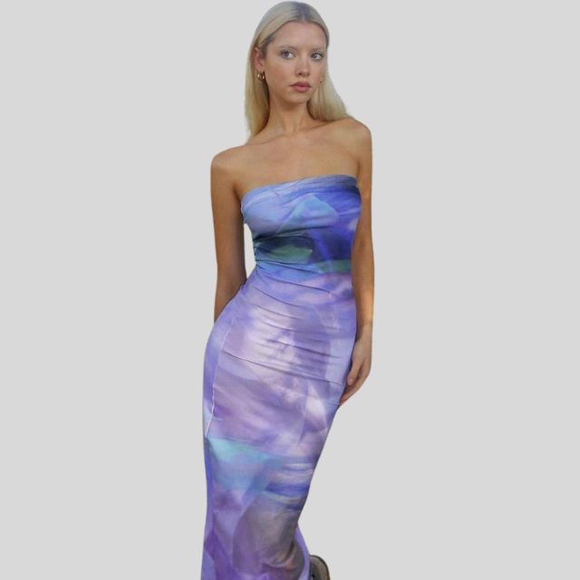 Strapless maxi-jurk met aquarelprint