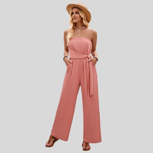 Off-the-shoulder jumpsuit met tailleband