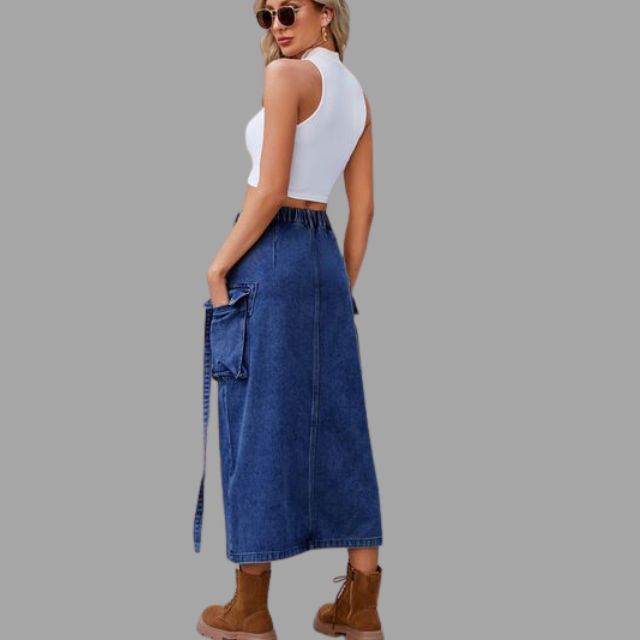 Denim rok met hoge taille en split