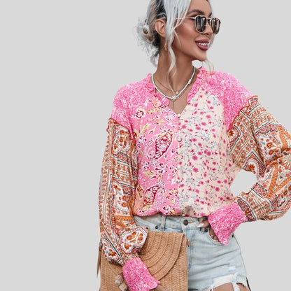 Boho blouse met pofmouwen