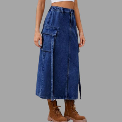 Denim rok met hoge taille en split