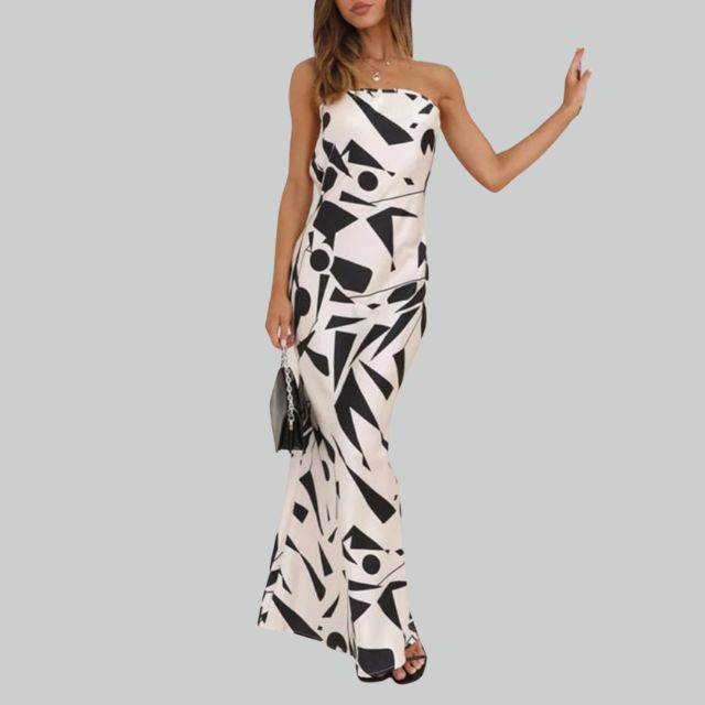 Strapless maxi-jurk met zijsplit