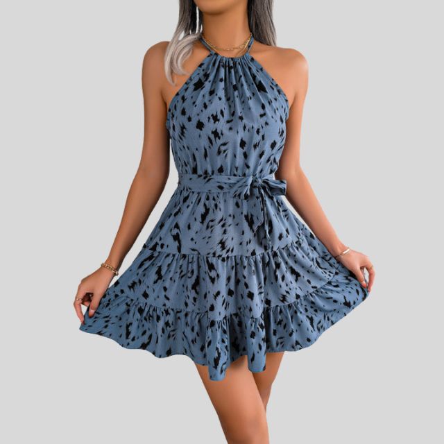 halterjurk met ceintuur in de taille