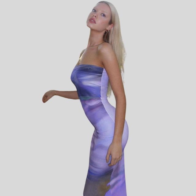 Strapless maxi-jurk met aquarelprint