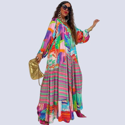 Boho maxi jurk met V-halslijn