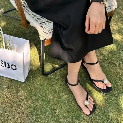 Platte sandalen met parelmoer