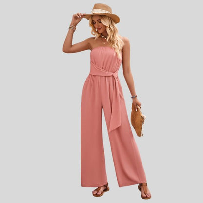 Off-the-shoulder jumpsuit met tailleband