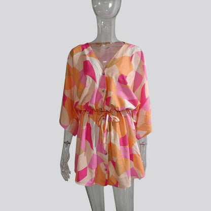 Giselle Boho overhemdjurk met V-hals en bloemenprint