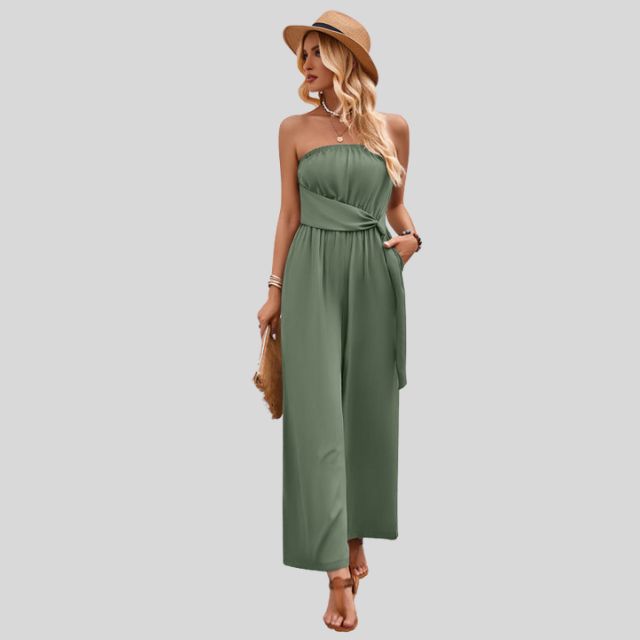 Off-the-shoulder jumpsuit met tailleband