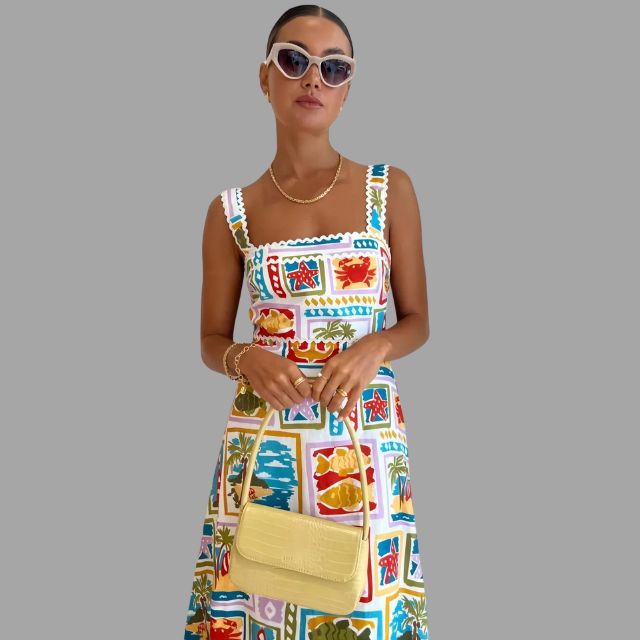 Mouwloze A-lijn jurk met tropische print