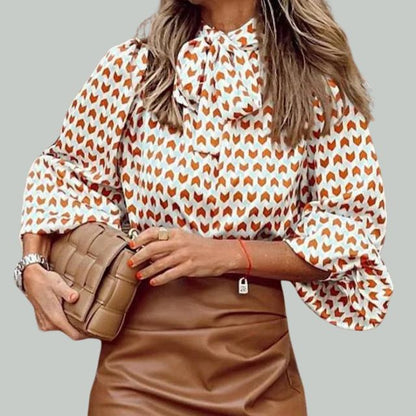 Blouse met houndstooth print en hoge kraag