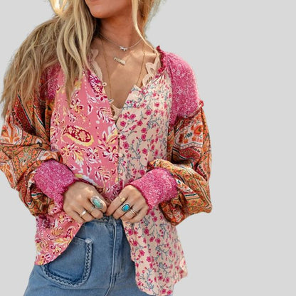 Boho blouse met pofmouwen