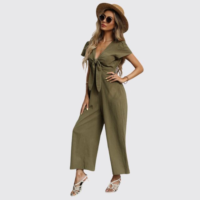 Casual jumpsuit met stropdas aan de voorkant