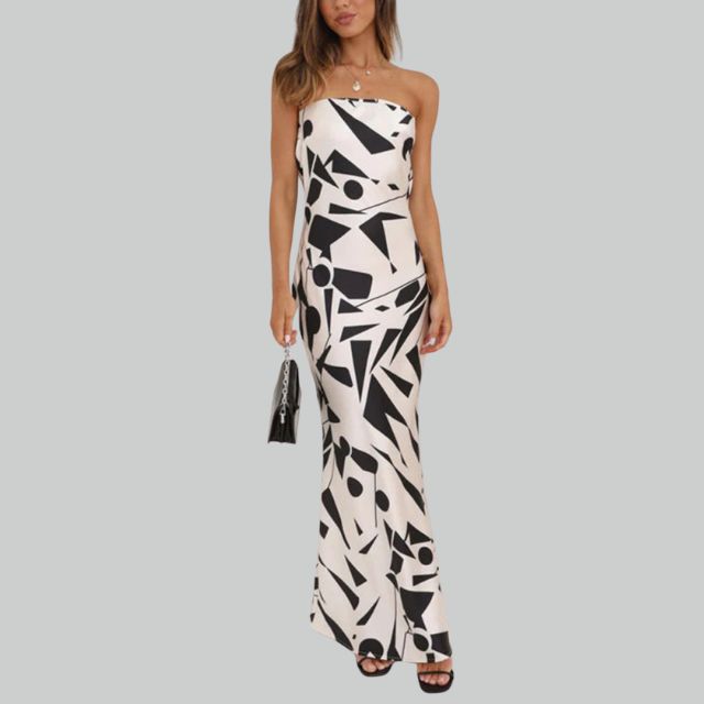 Strapless maxi-jurk met zijsplit