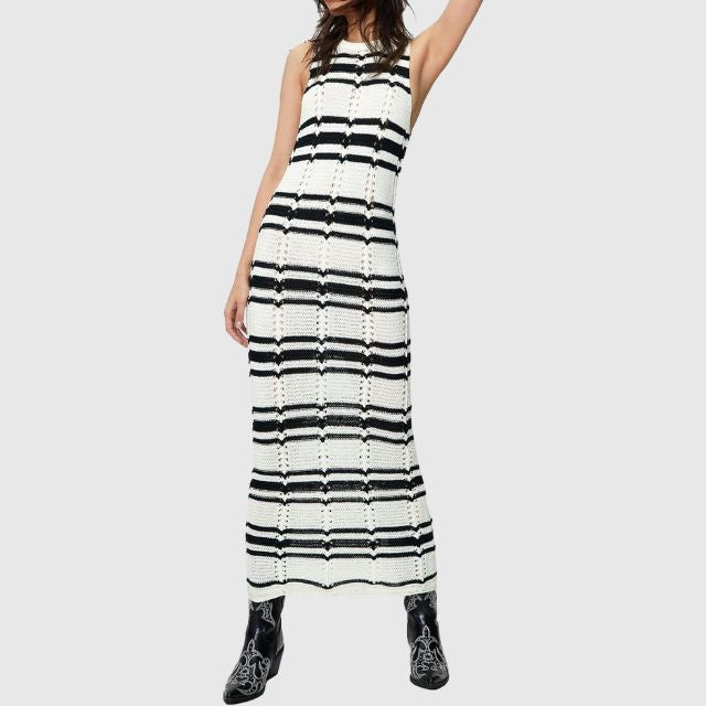 Gebreide maxi-jurk met gestreept detail