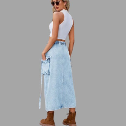 Denim rok met hoge taille en split