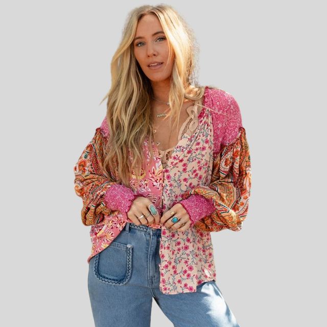 Boho blouse met pofmouwen