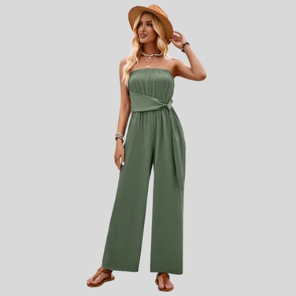 Off-the-shoulder jumpsuit met tailleband