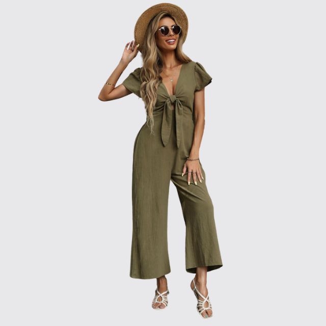 Casual jumpsuit met stropdas aan de voorkant